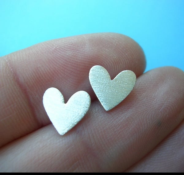 Sterling Silver Heart Stud Earrings With Shimmer Finish.