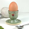 Green Egg Cup Red Heart -  Stoneware Ceramic Pottery UK Wheel thrown Handmade 