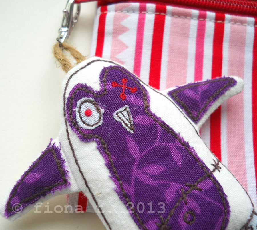 embroidered zombie penguin - purple