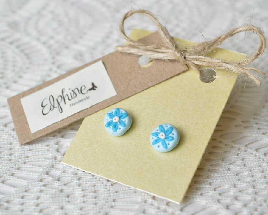 Blue & White Polymer Clay Stud Earrings