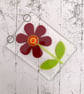 Fused Glass Retro Burgundy Flower Hanging - Handmade Glass Suncatcher - Image 5
