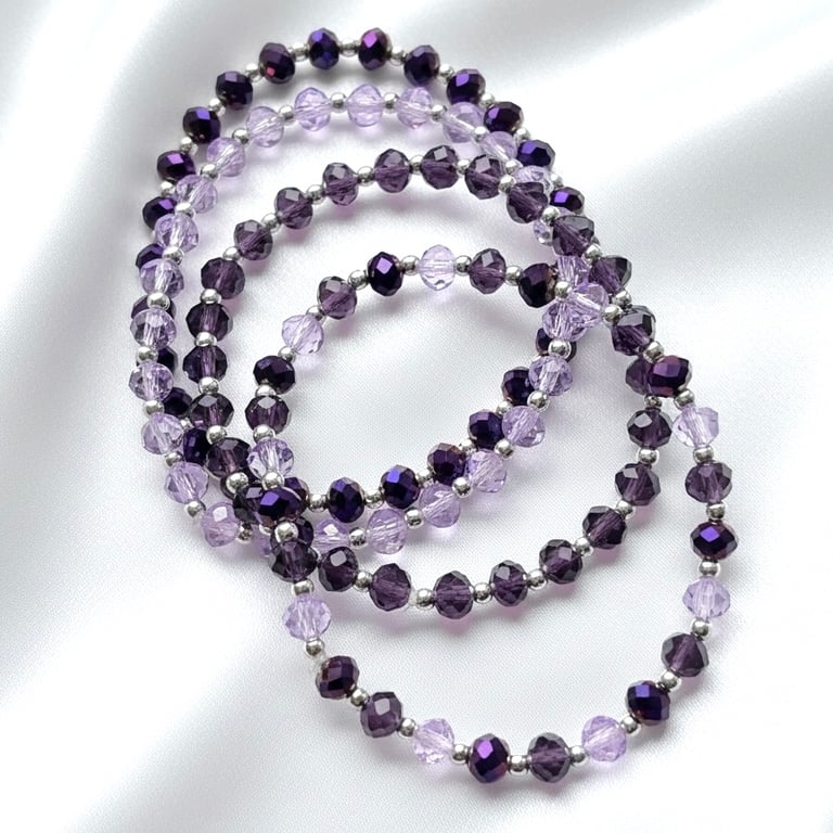 Elegant Amethyst Glow set of four Austrian Crystal Stacking Bracelets,