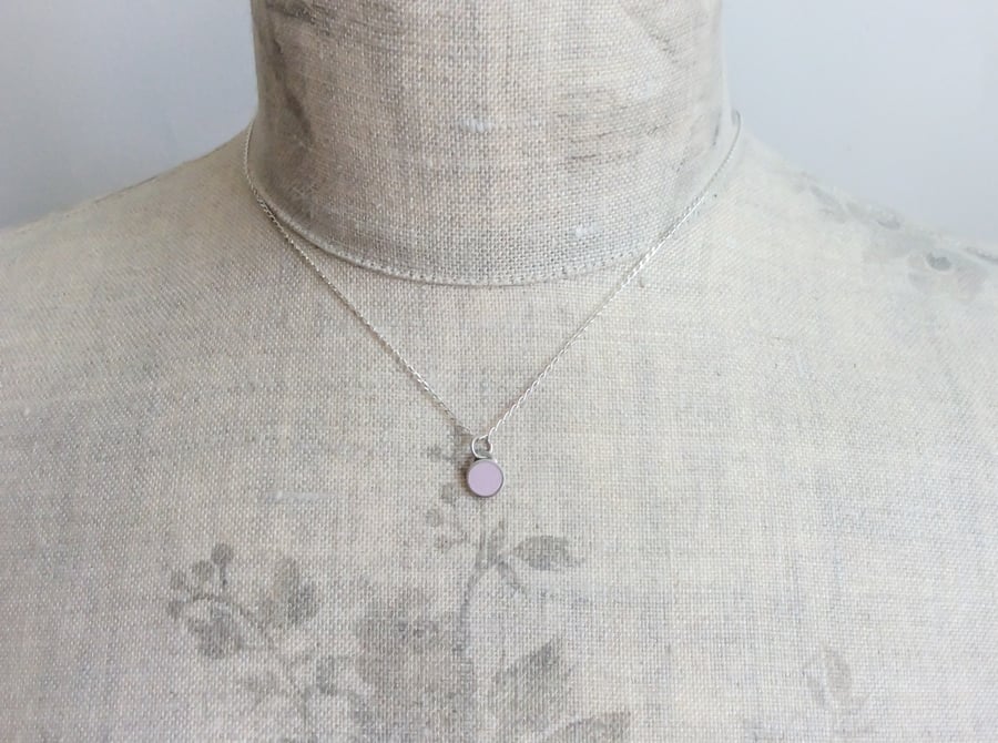 Pale Pink Colour Dot Pendant Necklace, Minimalist, Everyday Jewellery