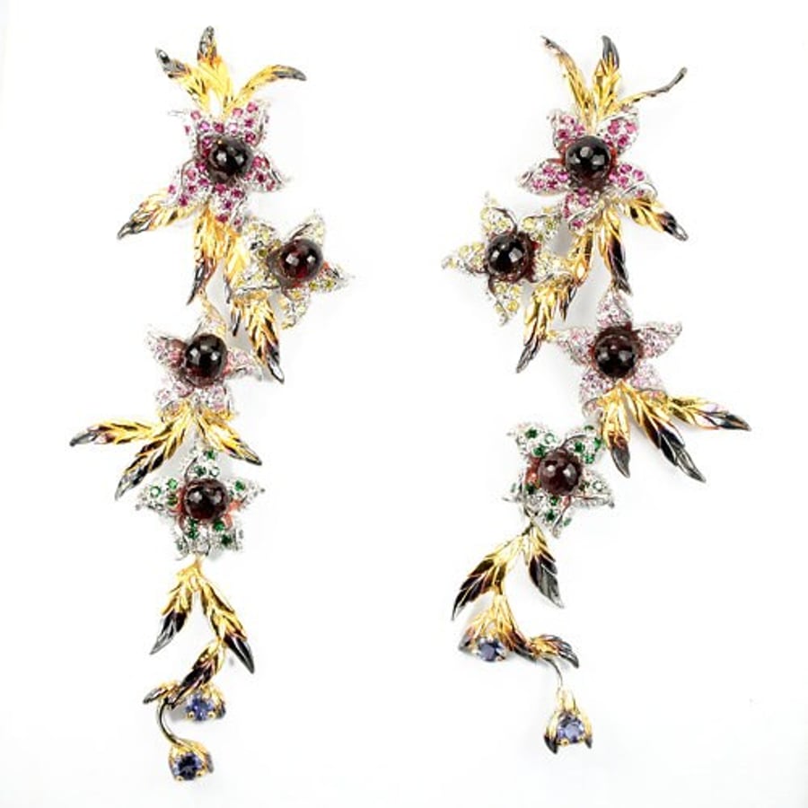 Amethyst & Iolite Romantic Floral Garland Chandelier Earrings
