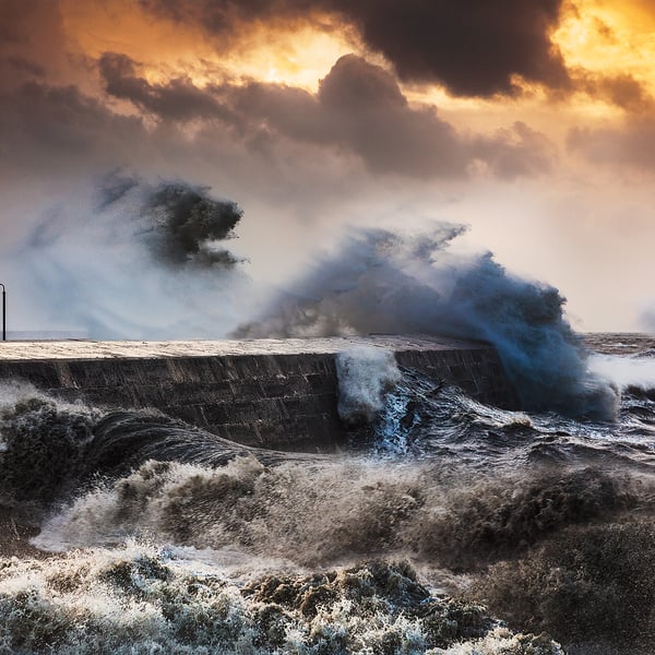The Cobb Lyme Regis Dorset storm photographic print.