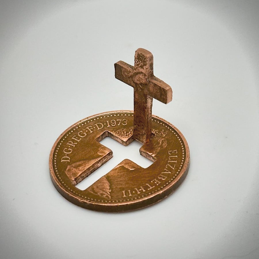Cross in my pocket. Penny cross coin good luck token