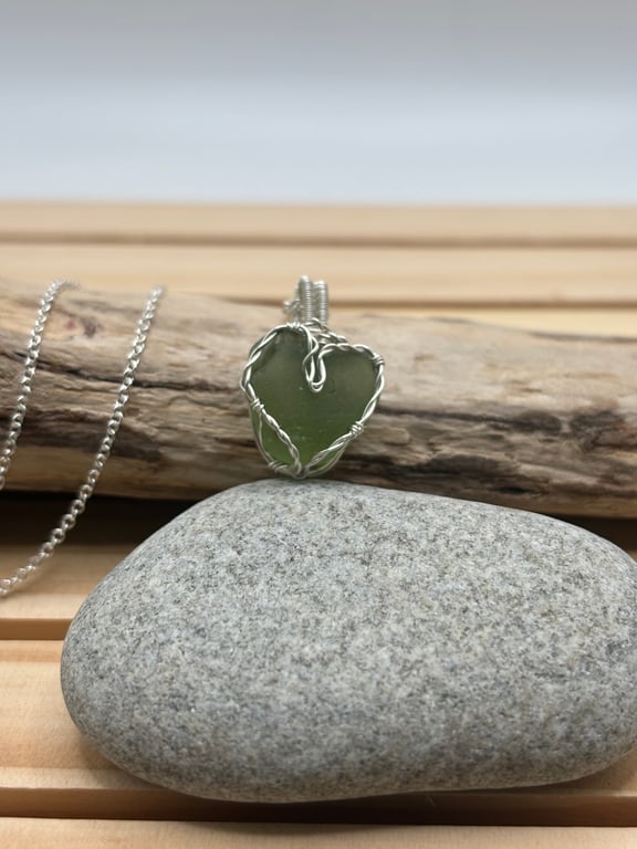 Scottish Sea Glass Necklace – Genuine Beach Glass Pendant – Handmade Coast Heart