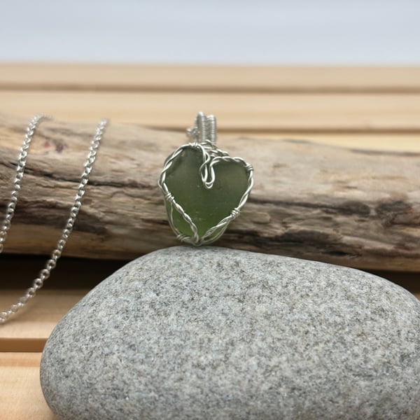 Scottish Sea Glass Necklace – Genuine Beach Glass Pendant – Handmade Coast Heart