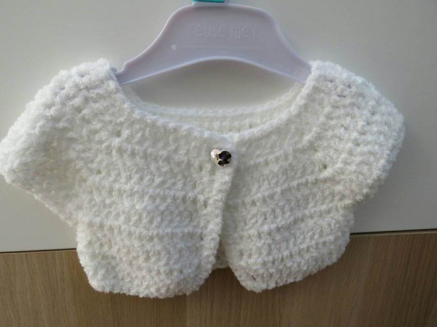 Bright White Crocheted Baby Bolero Shrug