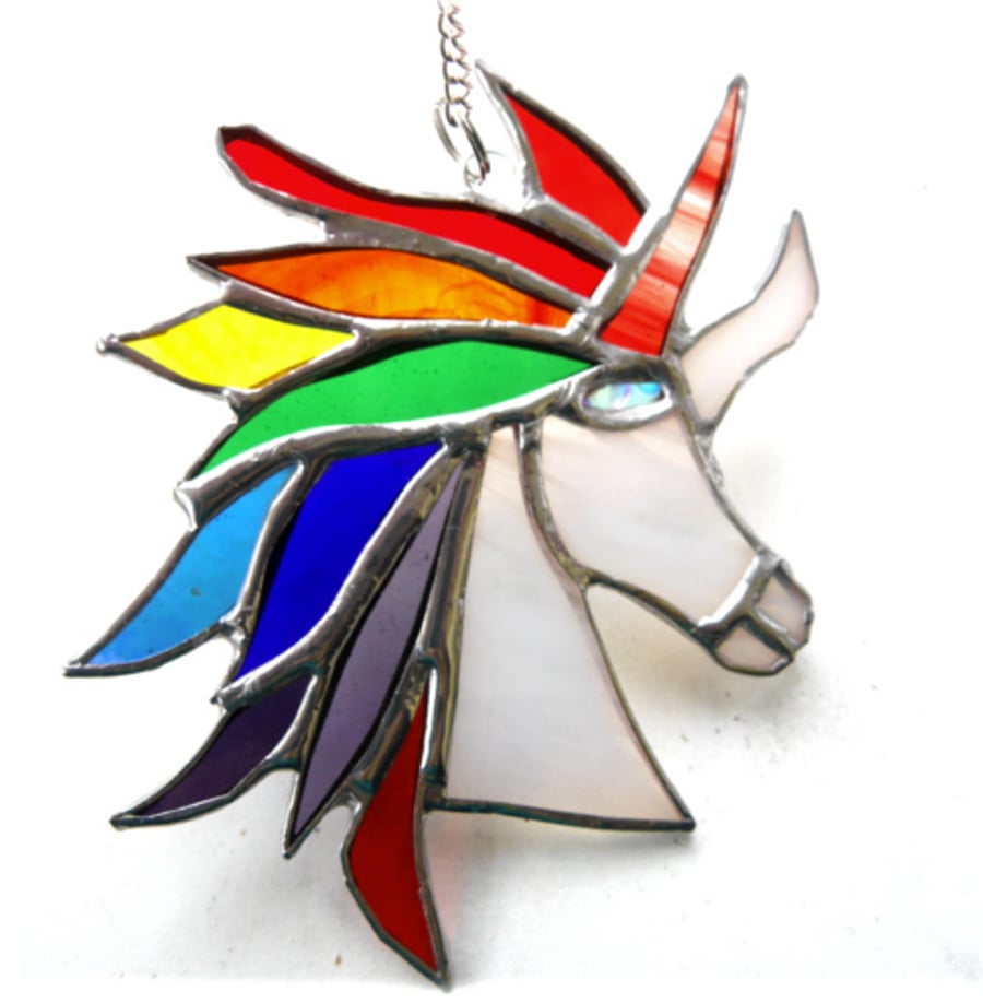 SOLD Unicorn Suncatcher Stained Glass Handmade 043 Rainbow