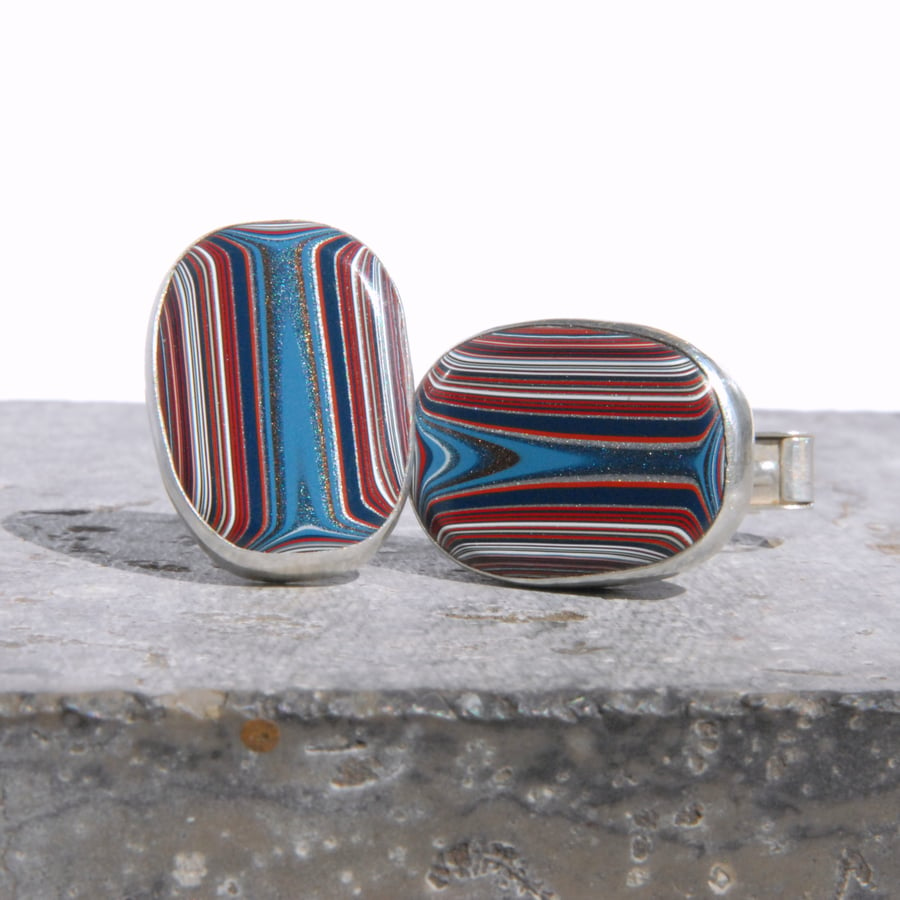 80's Dagenham fordite and silver cufflinks