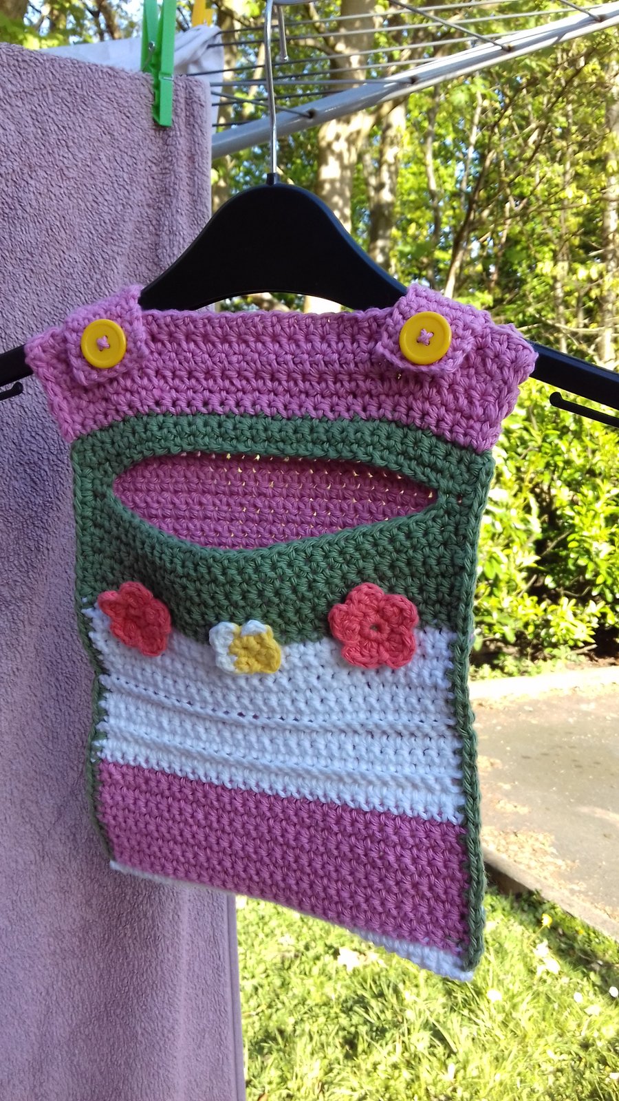 Peg Bag In Pink, Green and White With Flowers