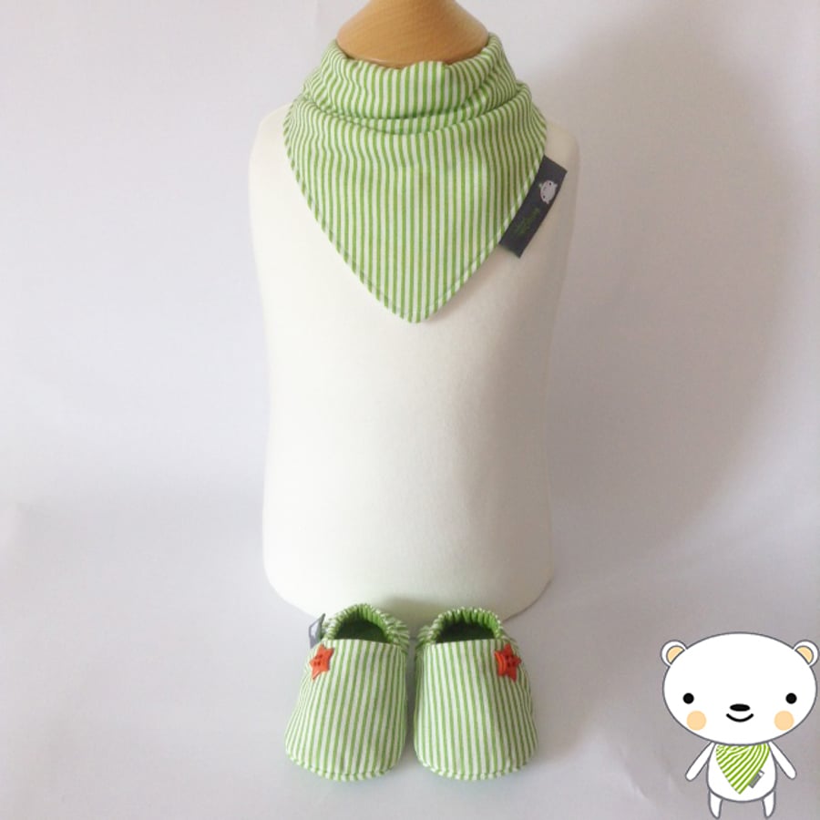 BELLAOSKI Green CANDY STRIPE Bandana Bib & Shoes NEWBORN BABY GIFT SET 0-3m