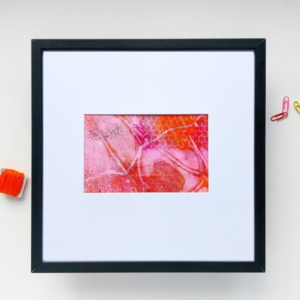  Pink Abstract original PAINTING everyday and found objects, framed or mounted 