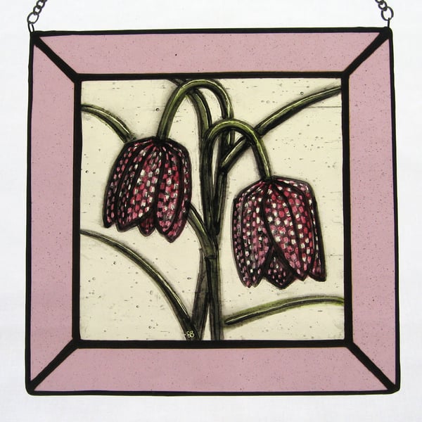 Snakeshead Fritillary Stained Glass Panel