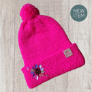 Bright Pink Emellished Floral Beanie Hat 