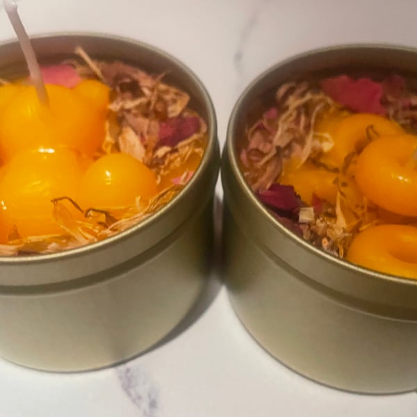 Golden tin beeswax candle x3