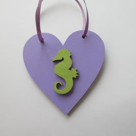 Seahorse Sea Horse  Hanging Decoration Heart Green Purple