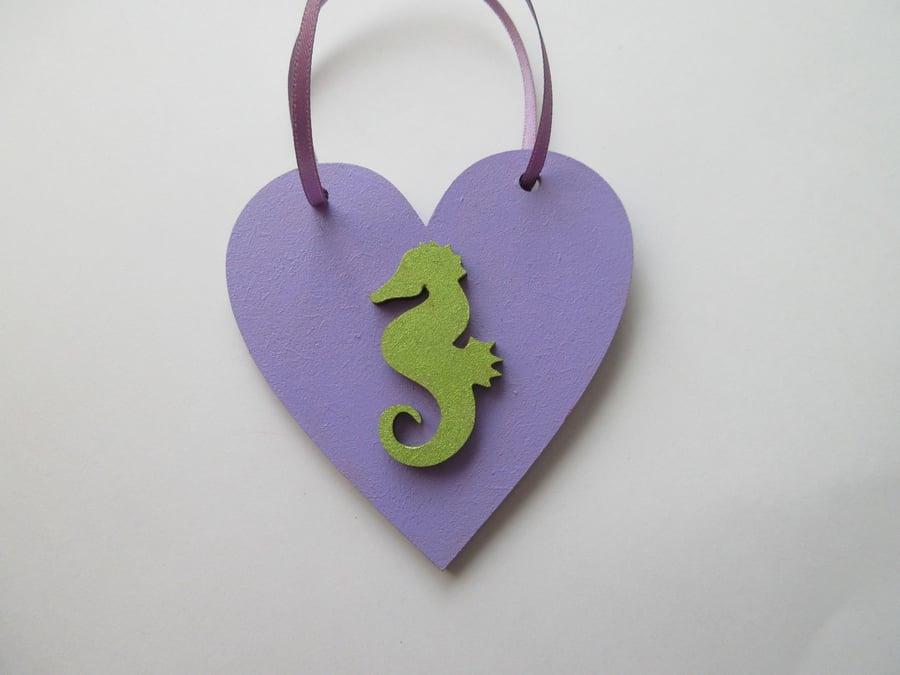 Seahorse Sea Horse  Hanging Decoration Heart Green Purple