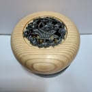 Handmade Ash wood Pot pourri bowl, hand turned, hand finished. Pewter basket lid