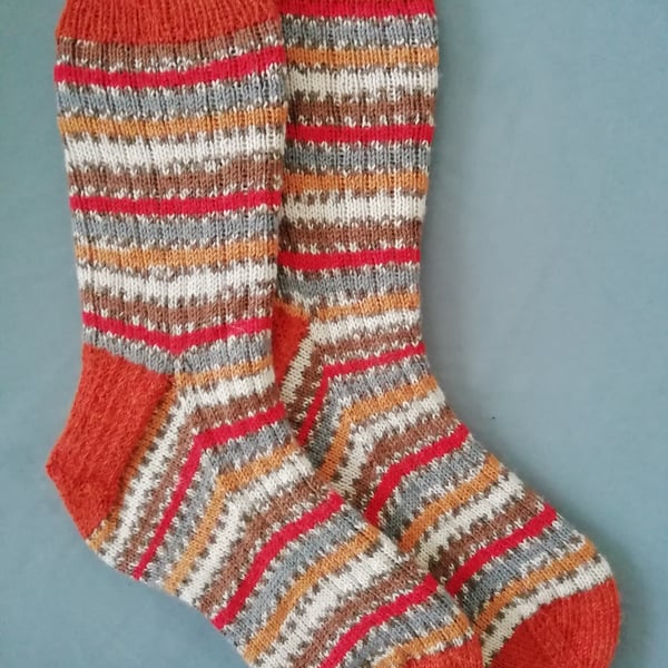 Socks, Hand Knitted, Adult LARGE size 9-11 Robin 