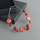 Bright Red Multi-strand Bracelet - Coral Red Three Strand Bracelets - Jewellery