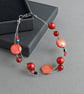 Bright Red Multi-strand Bracelet - Coral Red Three Strand Bracelets - Jewellery