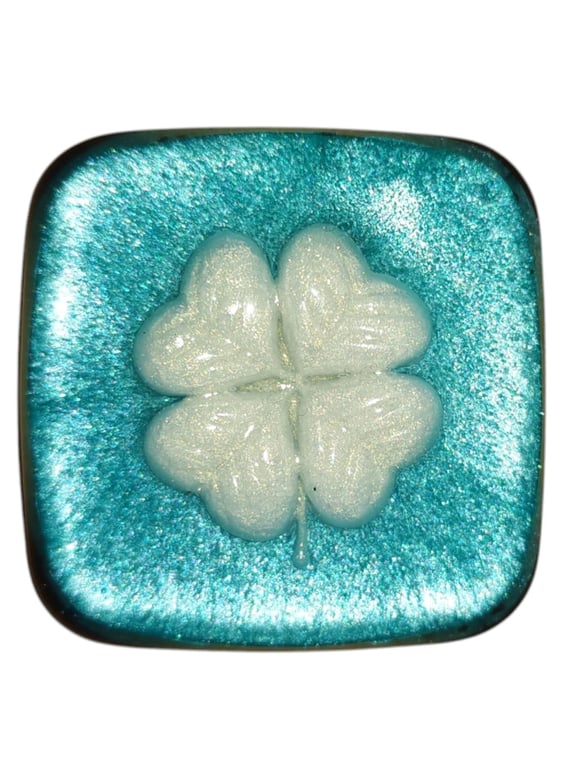 Four Leaf Clover on Emerald body ,black backing. Imprinted for Health, Wealth, A