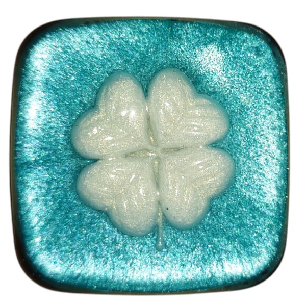 Four Leaf Clover on Emerald body ,black backing. Imprinted for Health, Wealth, A