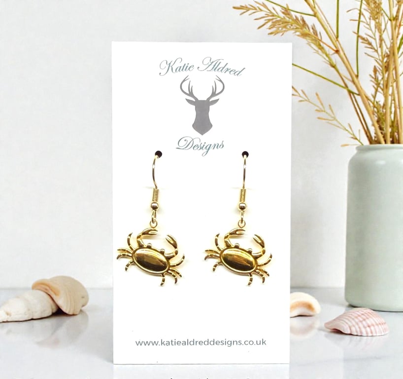 Charm Earrings - Gold Crab