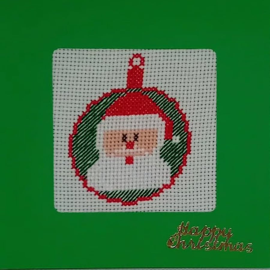 Handmade Christmas Greetings Card with Envelope - Cross Stitch