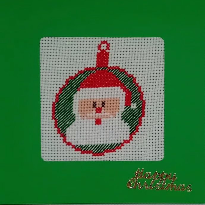 Handmade Christmas Greetings Card with Envelope - Cross Stitch