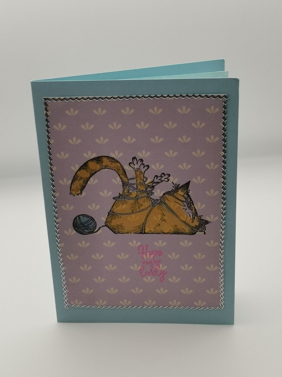 Handmade Cat & Yarn Card
