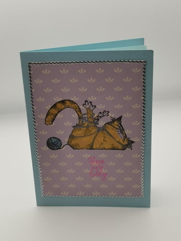Handmade Cat & Yarn Card