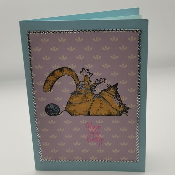 Handmade Cat & Yarn Card