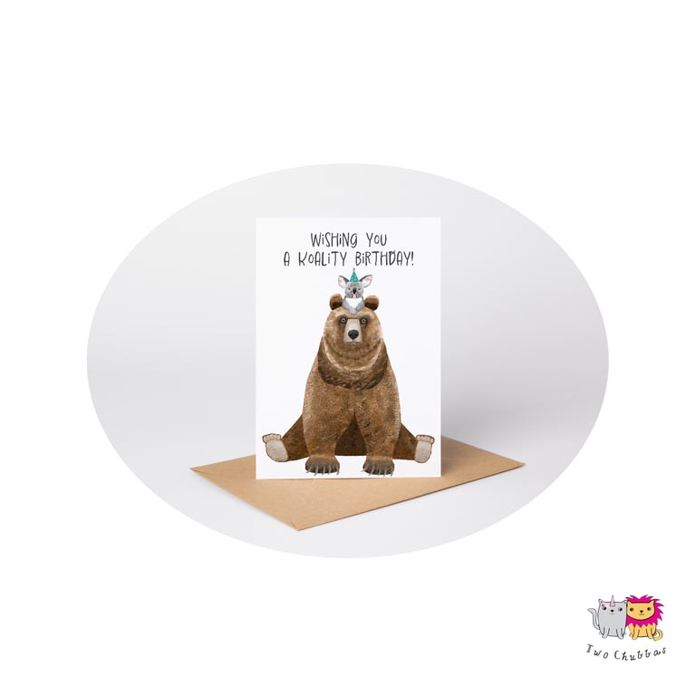 Koala & Bear Birthday Card, A6 Birthday Card, Cute Animal Birthday Card