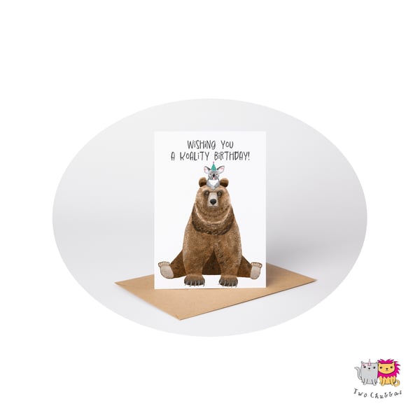 Koala & Bear Birthday Card, A6 Birthday Card, Cute Animal Birthday Card