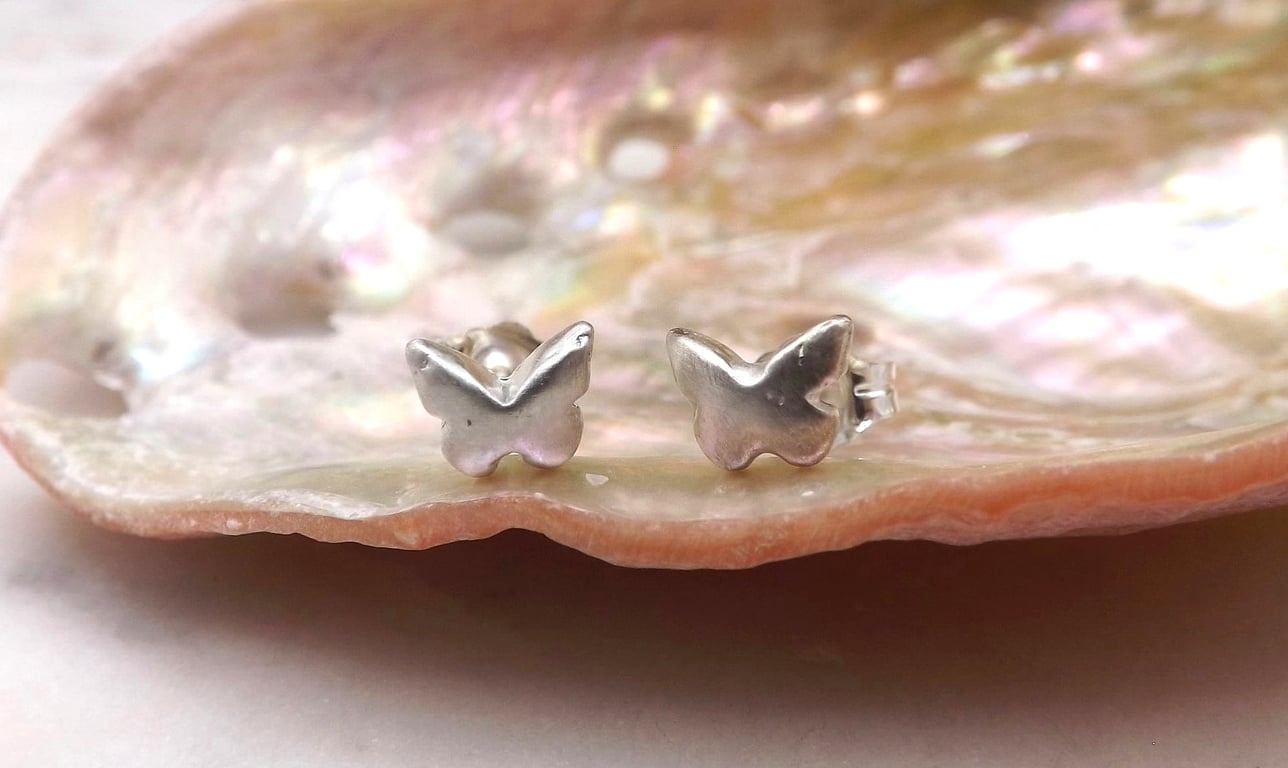 Recycled Sterling Silver Butterfly Stud Earrings.