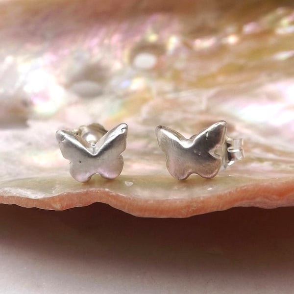 Recycled Sterling Silver Butterfly Stud Earrings.