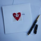 Valentine Card - Fluffy Felt Heart and Button - Be My Valentine