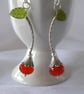 Orange Blossom Flower Bud Earrings with Vesuvianite Leaf, Sterling & Fine Silver - Image 3