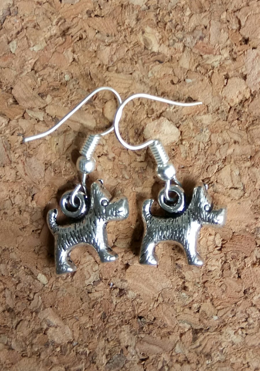  Tibetan Silver Scottie Dog Earrings