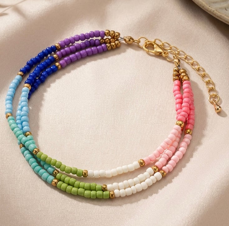 Rainbow Triple Strand Seed Bead Bracelet
