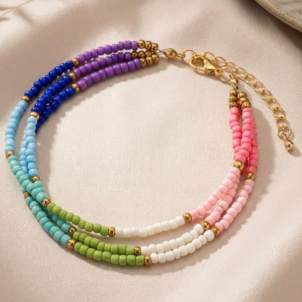 Rainbow Triple Strand Seed Bead Bracelet