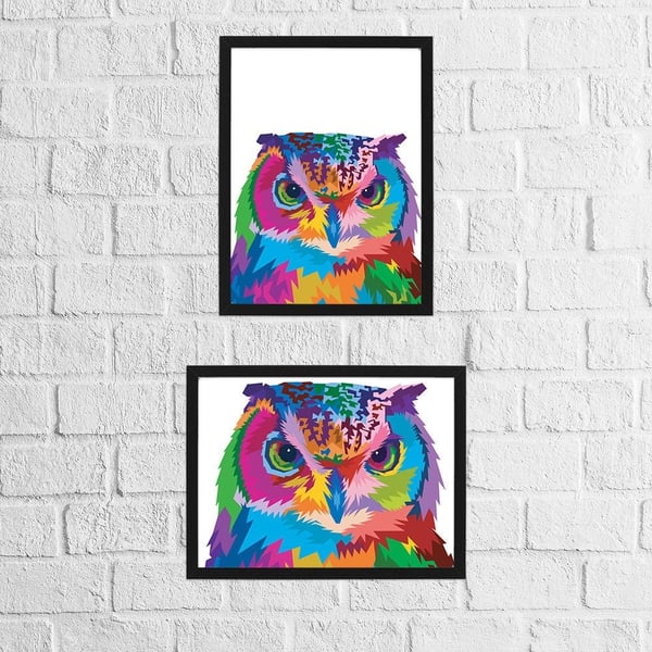 Owl geometric rainbow print
