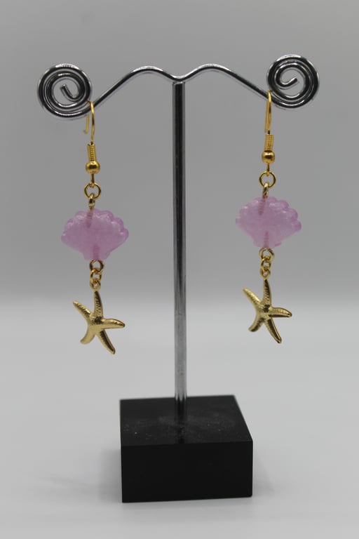 Shell Resin Earrings, Starfish Charm Earrings, Gift for Mermaids, Jewellery Gift