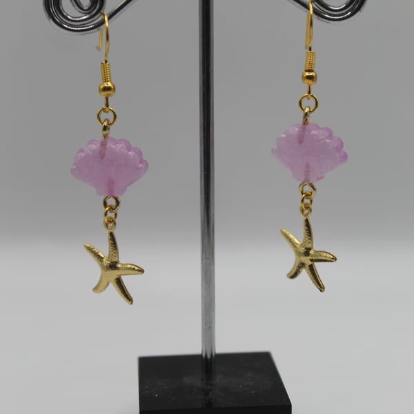 Shell Resin Earrings, Starfish Charm Earrings, Gift for Mermaids, Jewellery Gift