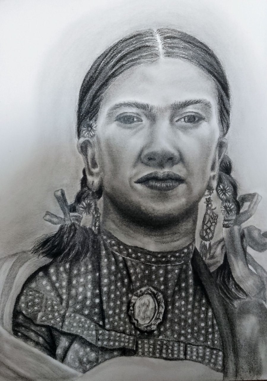  Frida Kahlo A4 Graphite Portrait Print – Hand-Drawn Art Illustration, Wall Deco