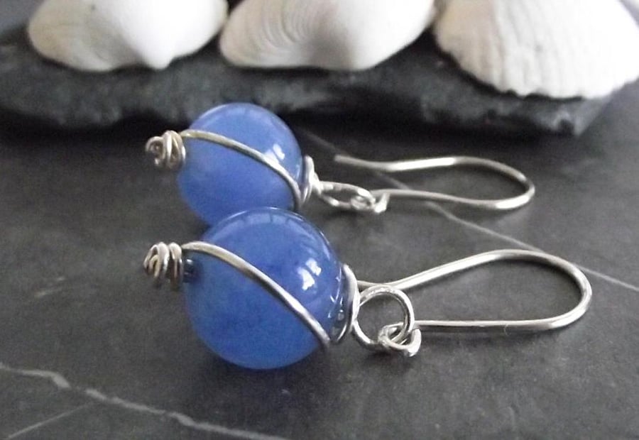 Blue Chalcedony wire wrapped earring