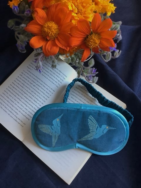 Teal Hummingbirds Velvet Lavender Infused Eye Mask